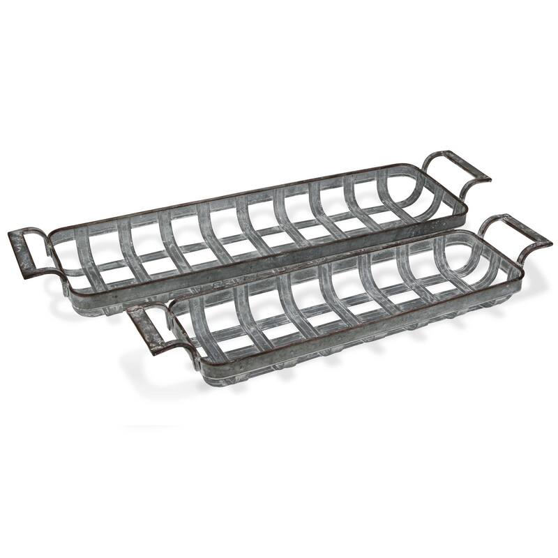 HomeRoots Set of Two Gray Metal Handmade Tray With Handles