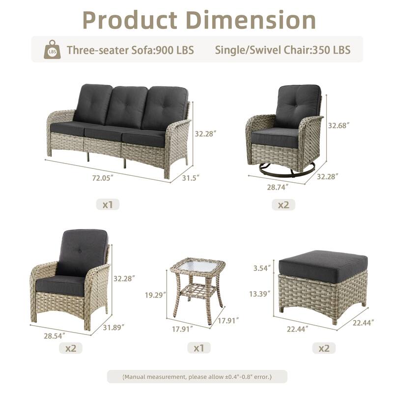 OVIOS 8-piece Patio Wicker Conversation Furniture Set With ottomans