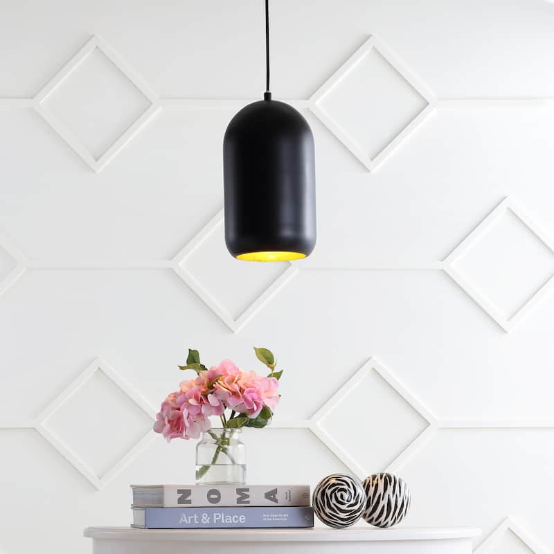 SAFAVIEH Lighting Avery Adjustable 1-Light Led Black Pendant - 7"x7"x14-86" - Painted Black - 7Wx7Dx86H