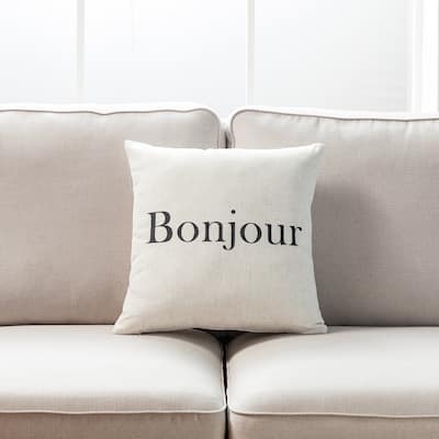 Bonjour Text On Whitewith Polyester Insert Pillow