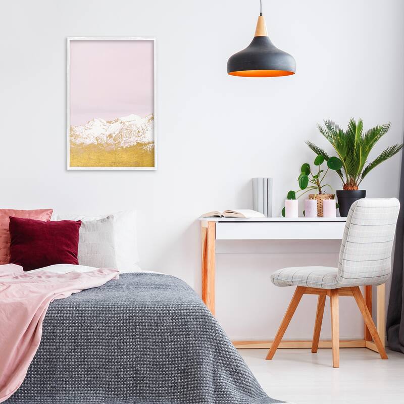 Stupell White Tipped Mountains on Pink Framed Giclee Art Design By Gemma Bardot