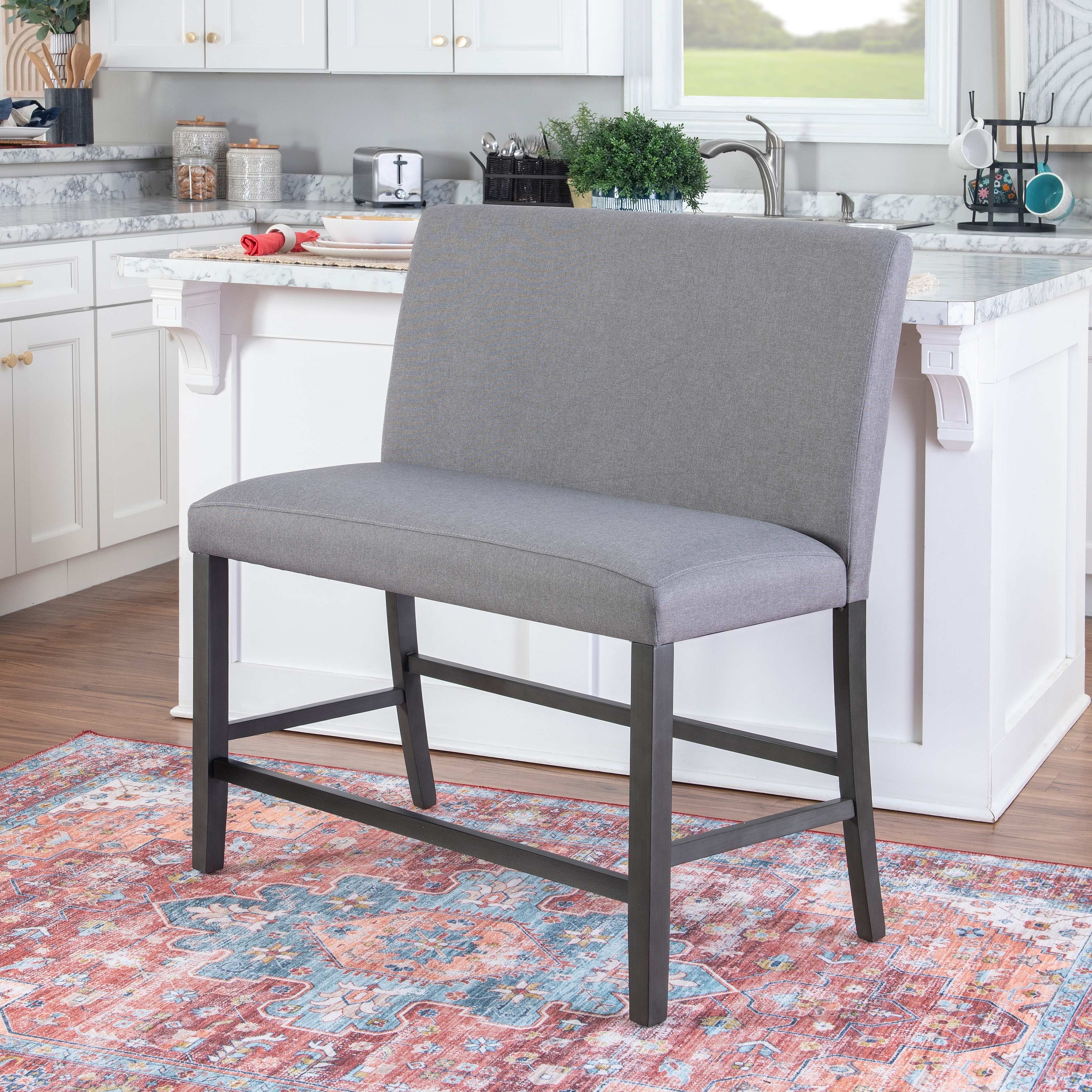Linon Giacomo Grey Upholstered 24.5-Inch Counter Bench