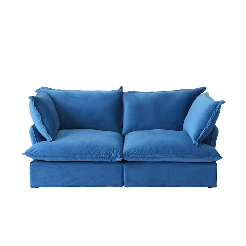 Loveseat Velvet Sectional Sofa, Comfy Down Feather Wide Deep Seat Modular Couch