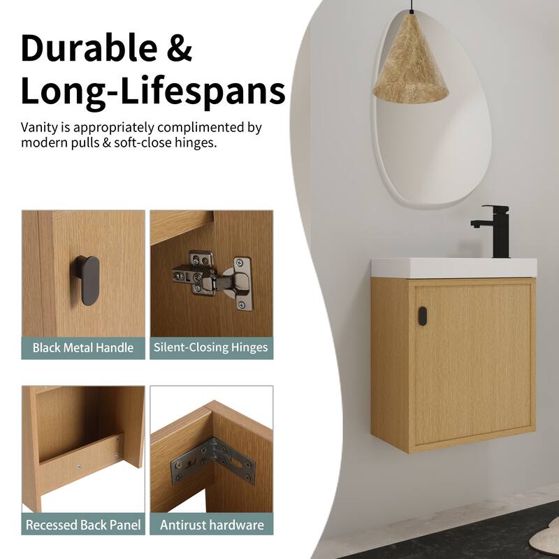 Bathroom Vanity With Sink In 18 Inch, Floating Small Bathroom Vanity With Soft Close Door