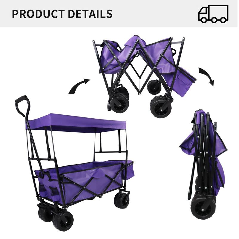 Outdoor Camping Kids Foldable Wagon,Portable Beach Trolley Cart with Removable Canopy