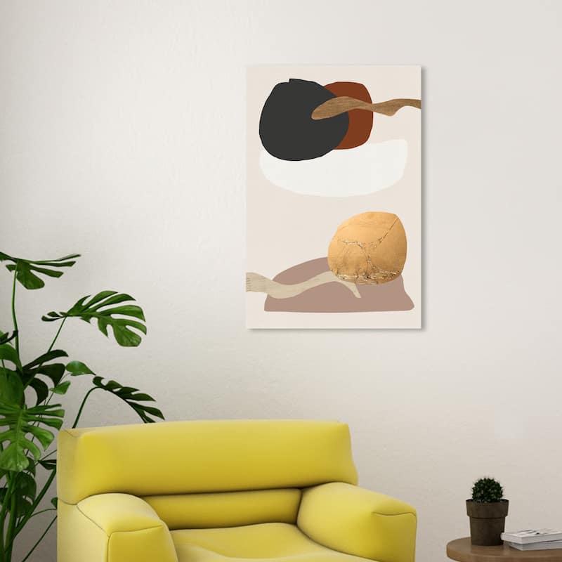 Wynwood Studio Canvas Abstract Dos Lunas Una Costa Gold and Metallic Gold Mid-Century Modern Wall Art Canvas Print - 30 x 20