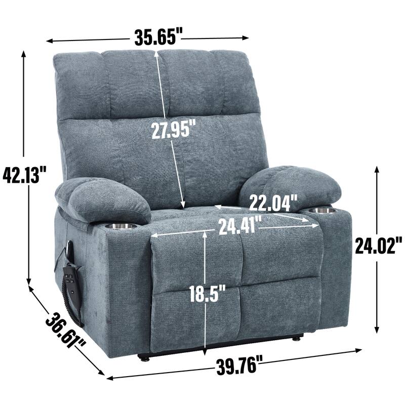 Roomfitters Dual Motor Power Lift Recliner Chair with Heat Massage Oversized Infinite Position Sofa with Cup Holders