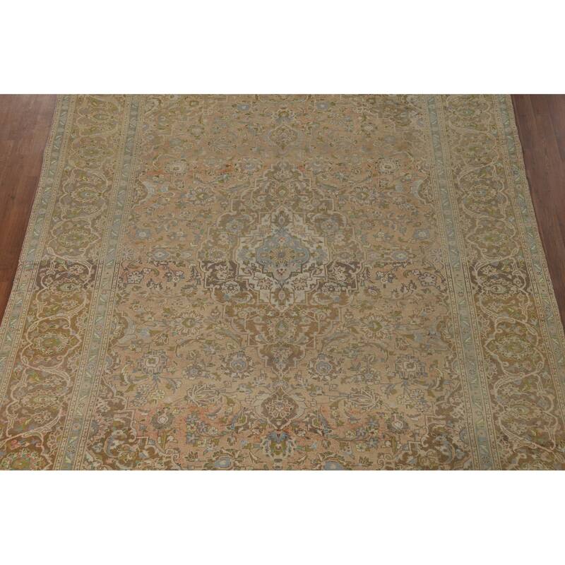Kashan Vintage Persian Rug Hand-Knotted Traditional Muted Wool Carpet - 8'0" x 11'0"