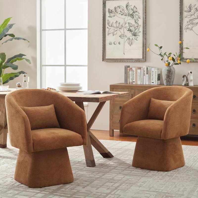 360° Swivel Barrel Fabric Upholstered dining chair with Pillow