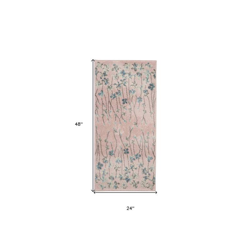 Feme Power Loomed Floral Traditional Stain Resistant Area Rug By HomeRoots - 48' X '24' X '0.5