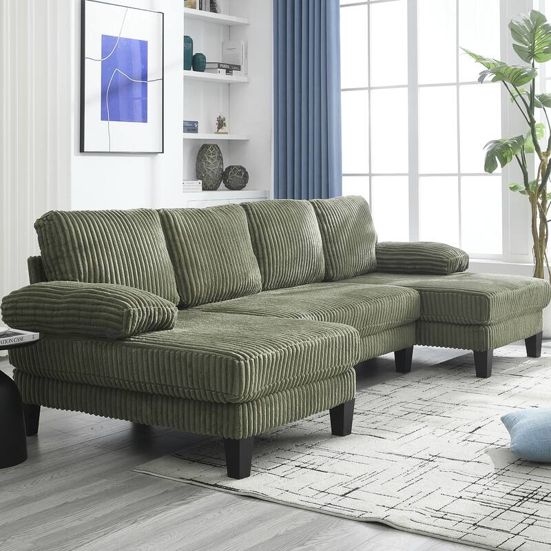 Symmetrical Corduroy Double Chaise Couch U-shaped Sectional Sofa