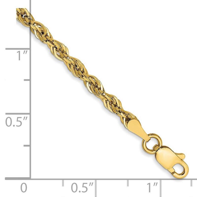 Curata 14k Yellow 2.8mm Hollow Rope Chain Bracelet