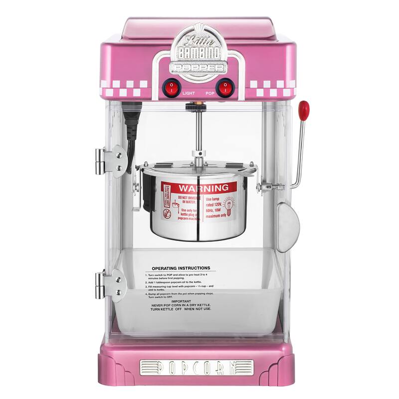 Little Bambino Countertop Popcorn Machine – 2.5oz Kettle with Measuring Spoon, Scoop, and 25 Serving Bags (Pink)