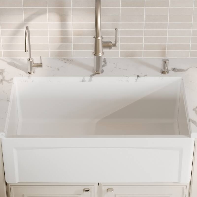 Karran FCP33SB 33" Single Bowl Panel Front Farmhouse Fireclay Kitchen Sink with Reversible Apron Front