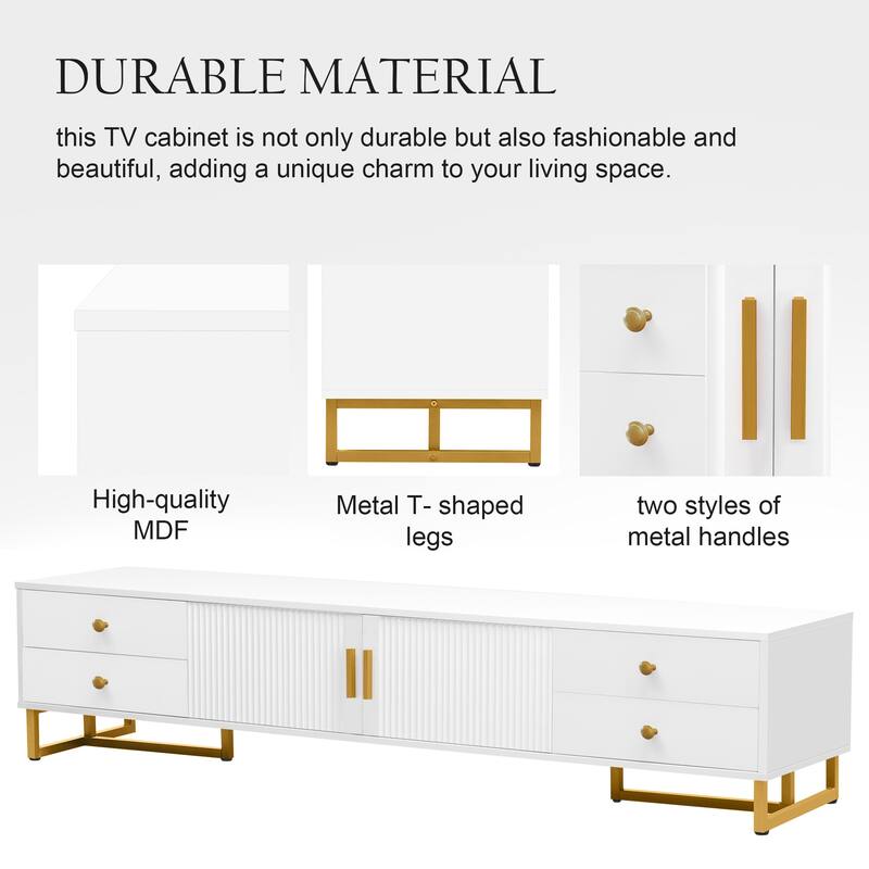 Modern TV Stand TV Console Table for 65+ Inch TV, T-shaped Metal Frame Media Cabinet Entertainment Center for Living Room