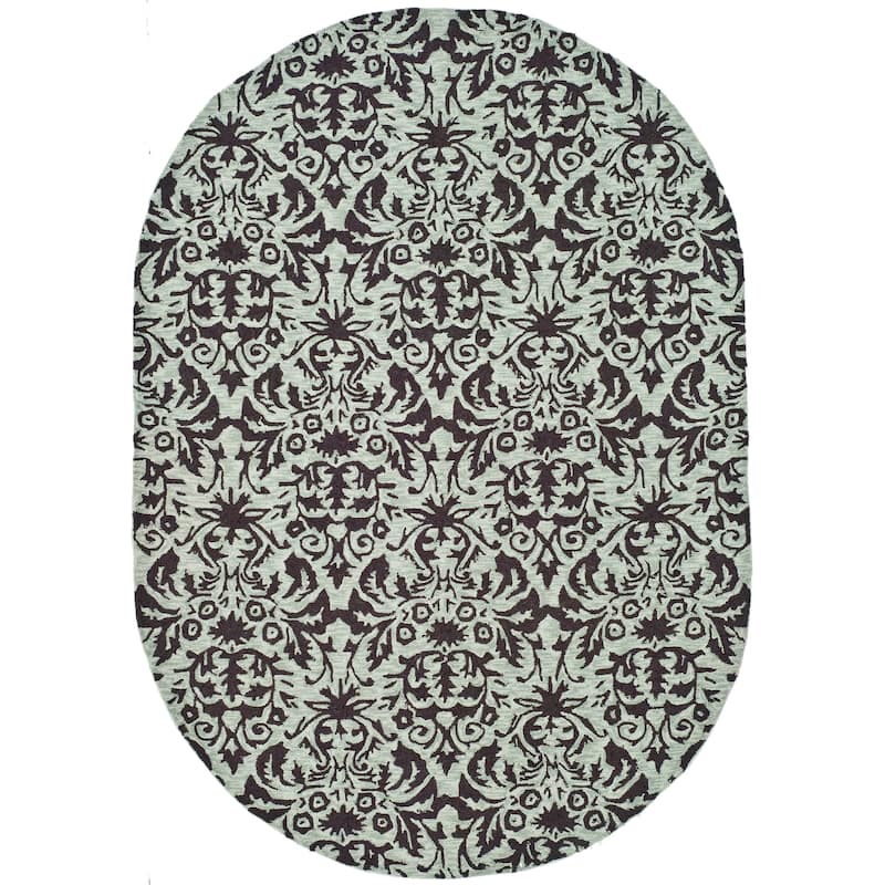 SAFAVIEH Handmade Chelsea Duschka French Country Wool Rug - 4'6" x 6'6" Oval - Sage/Chocolate