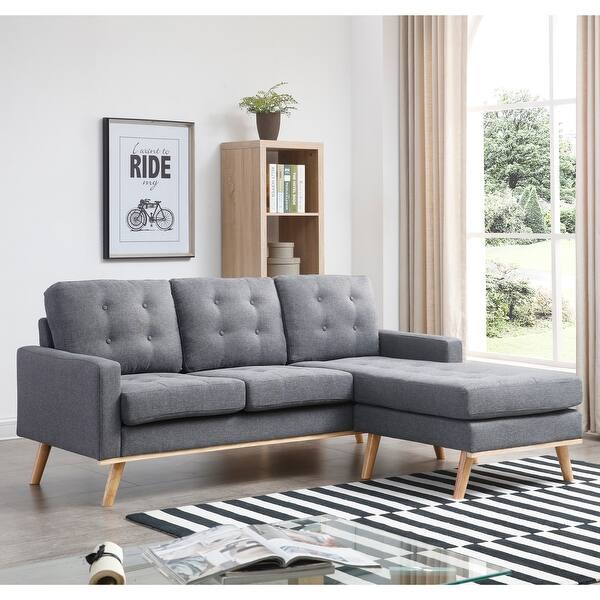 slide 2 of 9, Shelby Grey Upholstered Reversible Chaise Sectional
