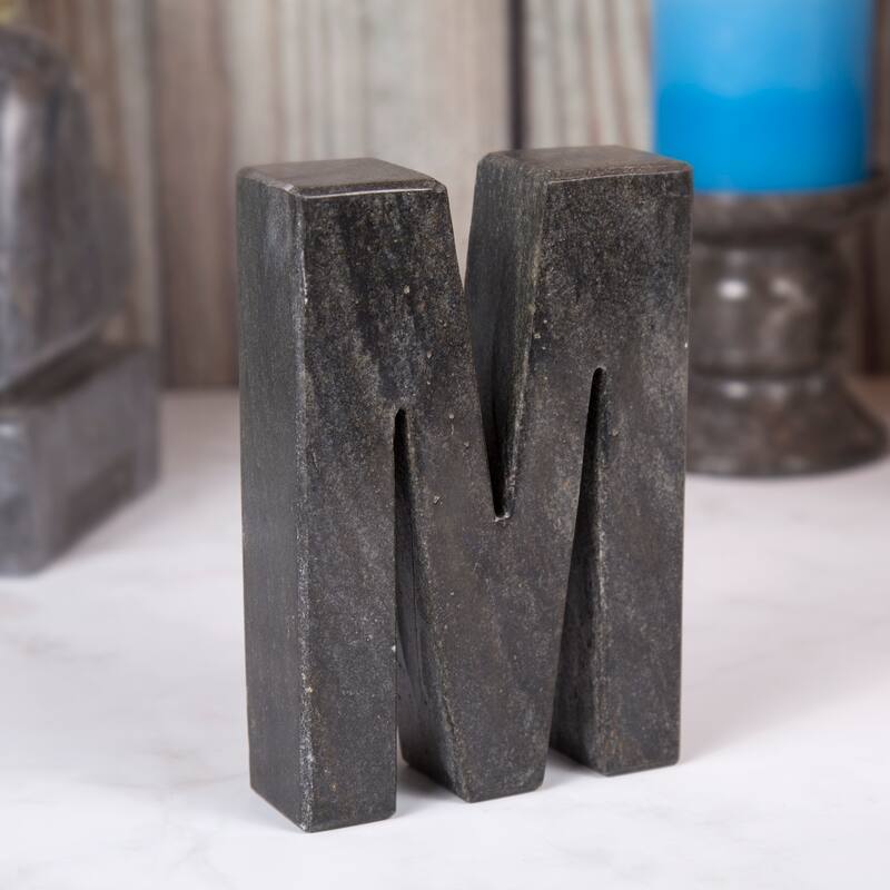 Creative Home Natural Black Marble Letter M Bookend, Paper Weight