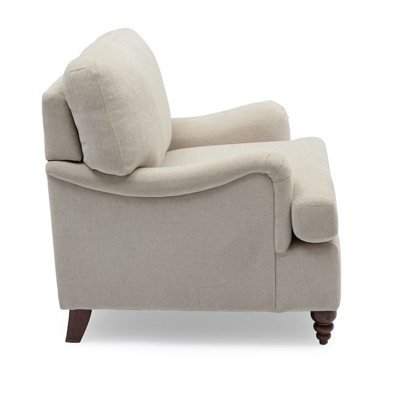Rolled Arm Chairs Soft Accent Chair with Wood Legs for Living Room