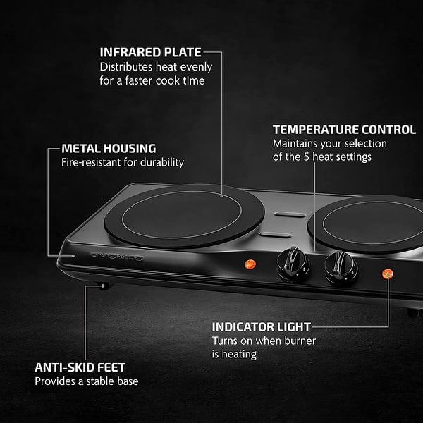 Electric Countertop Double Burner, 1700W Cast Iron Hot Plates