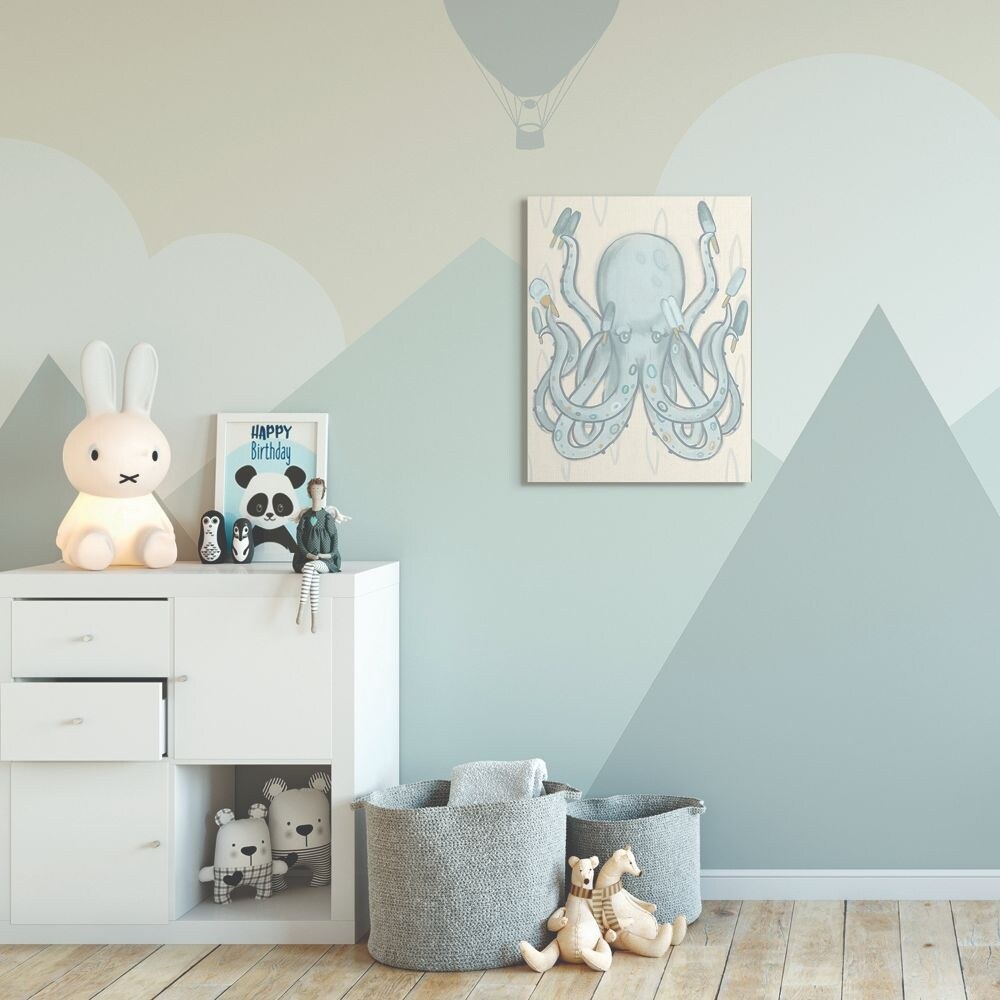 Shop The Kids Room By Stupell Popsicle Octopus Ocean Sea Animal Blue Kids Drawing Canvas Wall Art Proudly Made In Usa Overstock 29129164 16 X 20