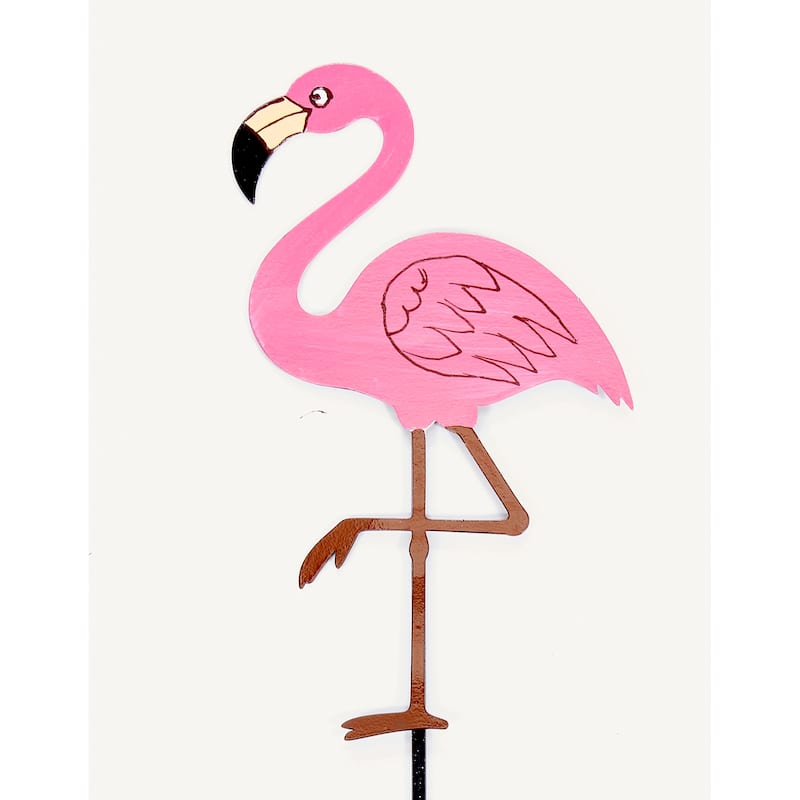 19" Iron Pink Flamingo Garden Stake, Set of 3