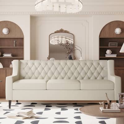 78.75'' Beige Polyester 3-Seater Mid Century Modern Sofa for Living Room and Bedroom