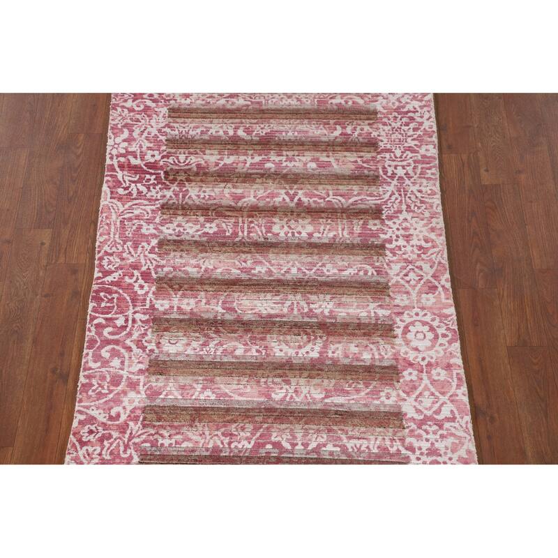 Striped Abstract Oriental Accent Rug Handmade Wool Carpet - 2'8"x 4'9"