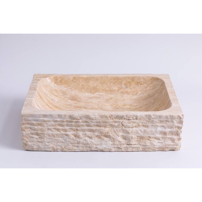 Natural Stone Vessel Bathroom Sink - Rustic Rectangular Stone Sink