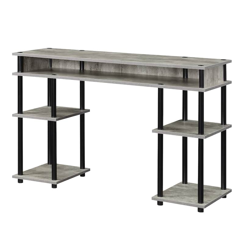 Desk with Shelves - Home Office Computer Desk, Nail Table - 47" L x 15" W x 30" H - Faux Birch/Black