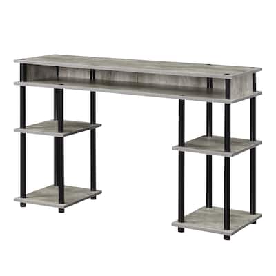 Desk with Shelves - Home Office Computer Desk, Nail Table - 47" L x 15" W x 30" H - Faux Birch/Black