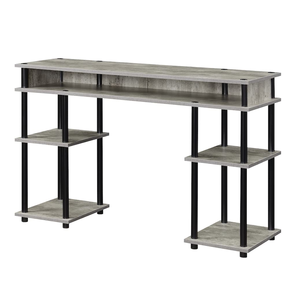 Desk with Shelves - Home Office Computer Desk, Nail Table - 47" L x 15" W x 30" H - Faux Birch/Black