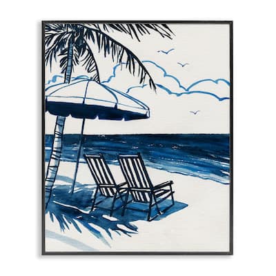 Stupell Blue Toned Tropical Beach Scene Framed Giclee Art Design By Carol Robinson