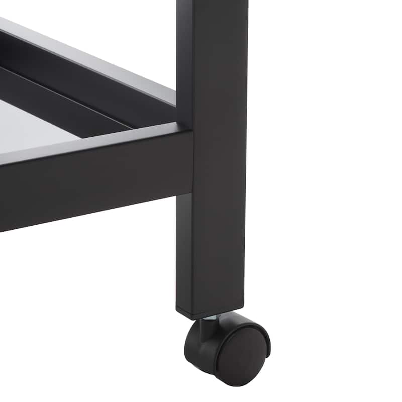 SAFAVIEH Home Collection Gaelle 2 Tier Bar Cart With Handles - 35" L x 16" W x 31" H - Matte Black/Black