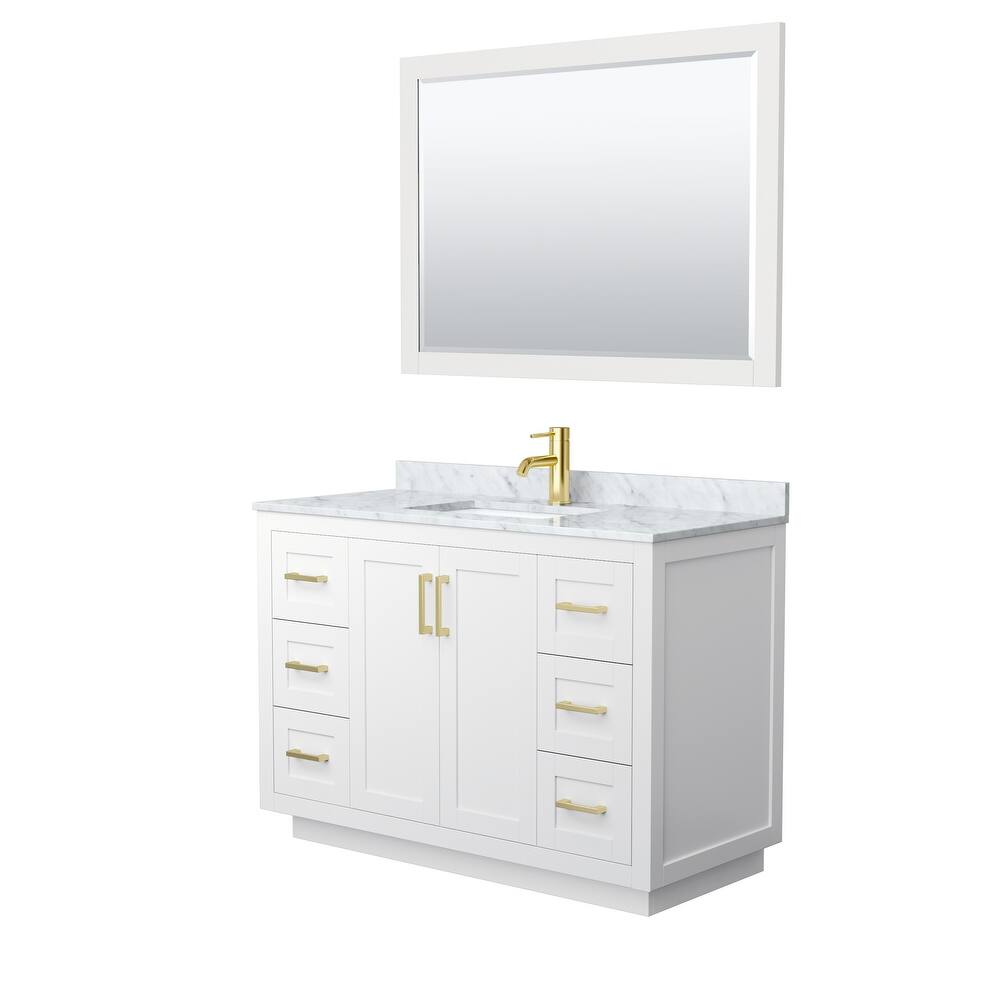 Miranda Single Vanity Set, White Carrara Marble Top, 46-Inch Mirror