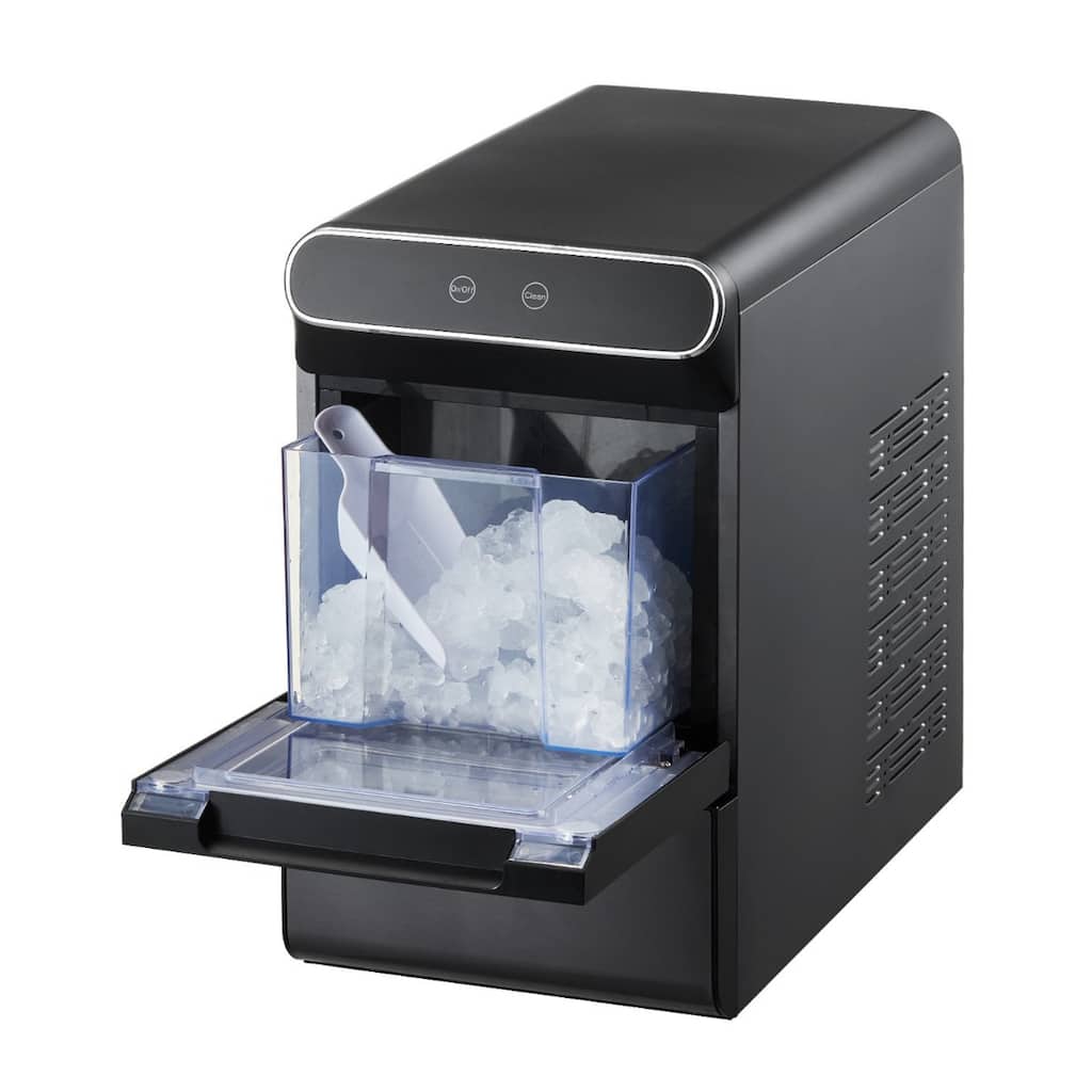 Black Stainless Steel Nugget Ice Maker with 37 lbs Daily Capacity and Self Cleaning - 9.7 x 16.9 x 16.9 in