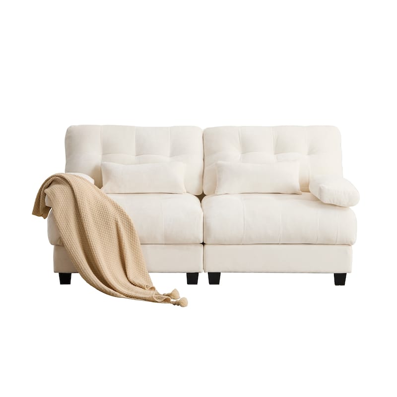 GDFStudio - 4-Piece Adjustable Backrest 67" Chenille Loveseat Sofa with 2 Throw Pillows