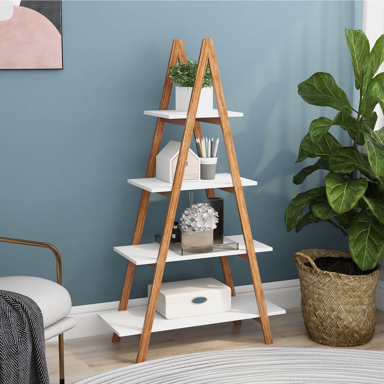 Small ladder outlet shelf white