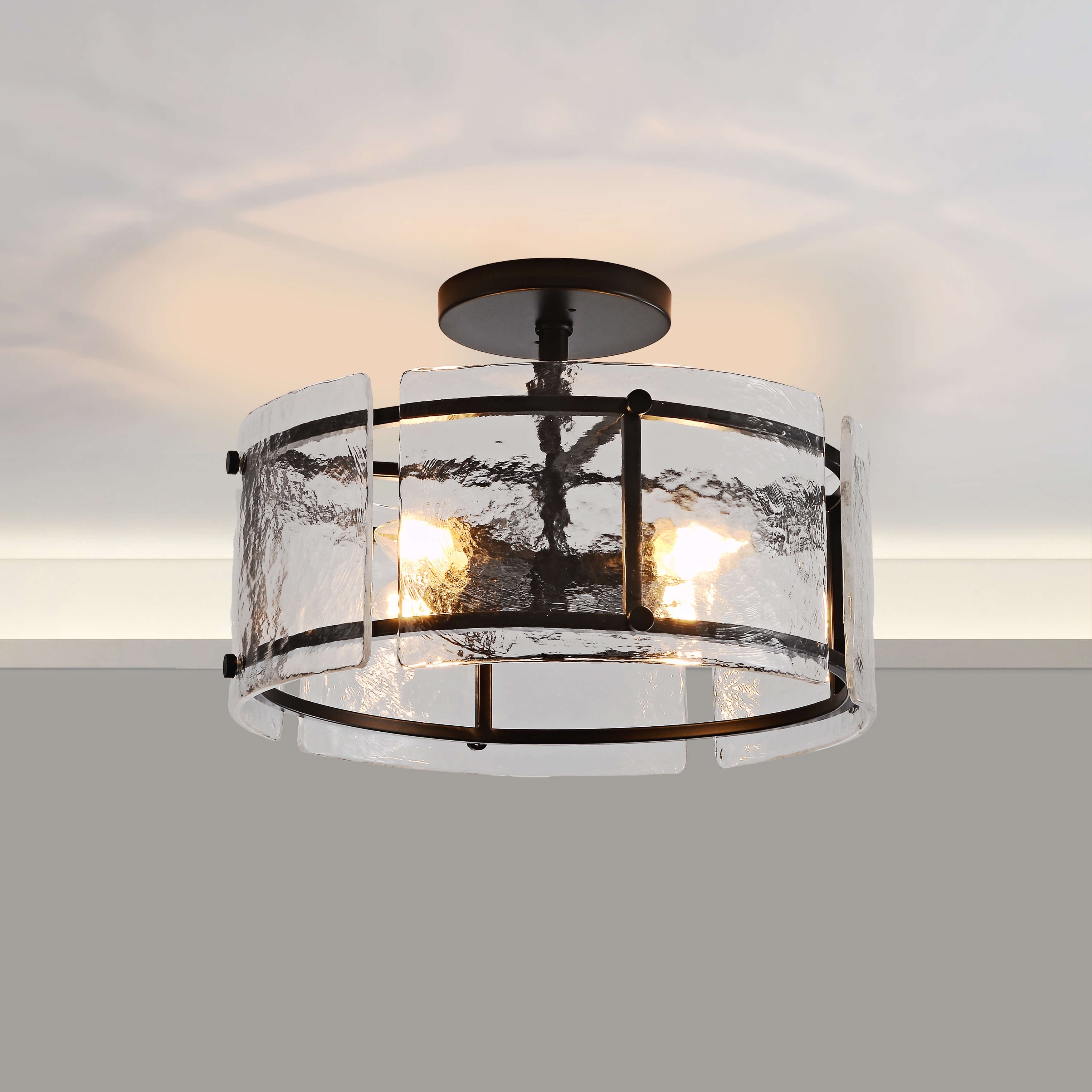 Laia 4-Light Water Textured Glass Drum Flush Mount