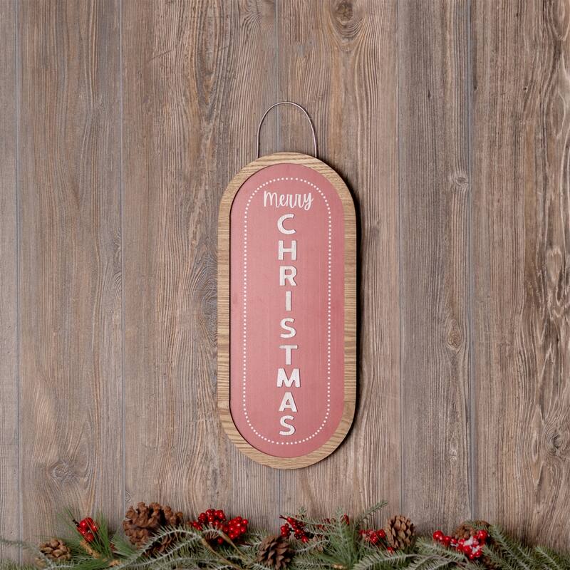 21" Tall Merry Christmas Wall Sign in Red and Brown Rustic MDF Wood Holiday Decor for Indoor Display - 8”L x 1”W x 21”H