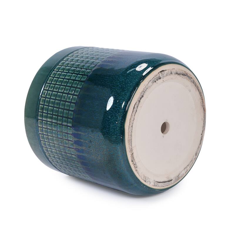 Handmade Glazed Ceramic Planter Set of 3, 10" 8" 6" Diameter, Square Grid Pattern
