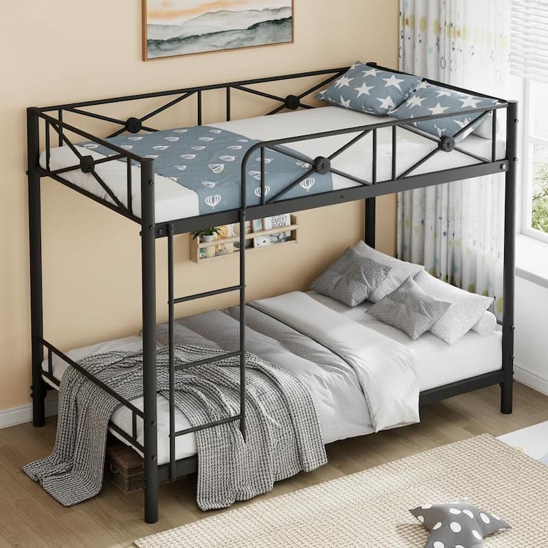 Metal Bunk Bed Twin Over Twin, with Safety Guard Rails