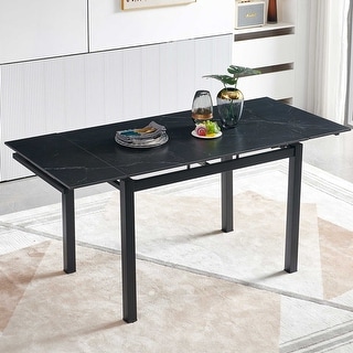 Black Ceramic Modern Rectangular Expandable Dining Room Table - Bed ...