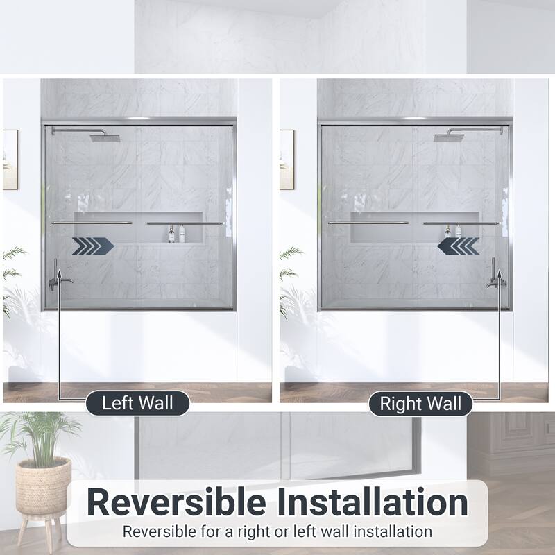 GDFStudio - Modern Minimalist Semi-Frameless Double Sliding Shower Door with 1/4" SGCC Tempered Glass & Stainless Steel Handle