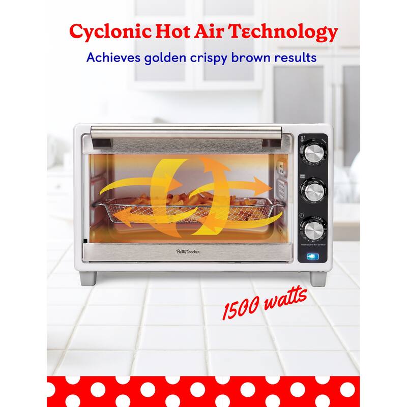 Betty Crocker Air Fryer Convection Toaster Oven, Multifunction 6-Slice Toaster and Air Fryer Oven, White