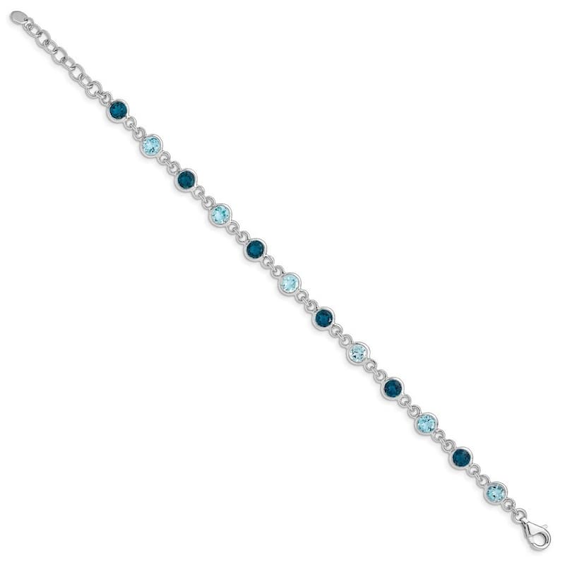 Curata 925 Sterling Silver Rhod Plat London and Light Swiss Blue Topaz Bracelet 8 Inch