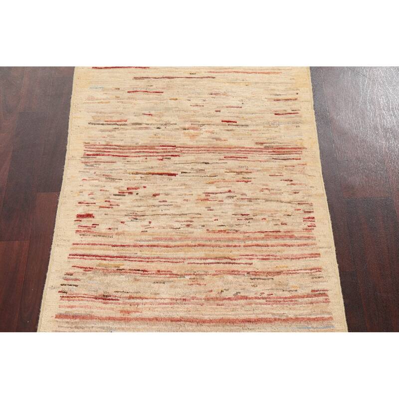 Striped Contemporary Gabbeh Kashkoli Wool Area Rug Hand-knotted Carpet - 2'4" x 4'0"