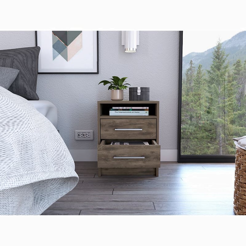 2-Drawer 1-Shelf Rectangle Nightstand