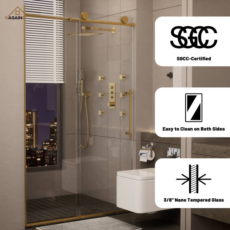 CASAINC 48 in. W x 76 in. H Sliding Frameless Shower Door with Tempered Glass