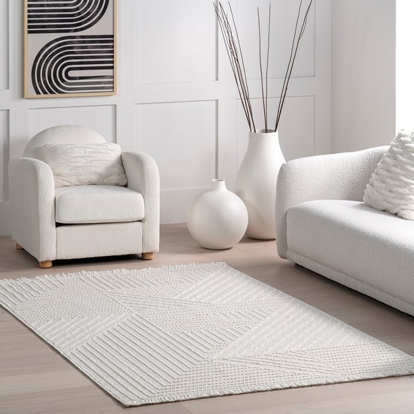 slide 2 of 26, Nuloom Makena Modern Geometric High-Low Area Rug 10' x 14' - Off White